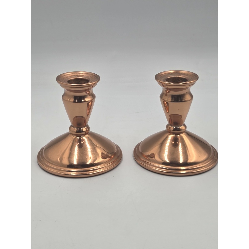 Vintage Coppercraft Guild Copper Candlestick Holders Pair 4in MCM USA Decor